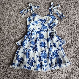 Blue and White Summer Dress with Ruffle details